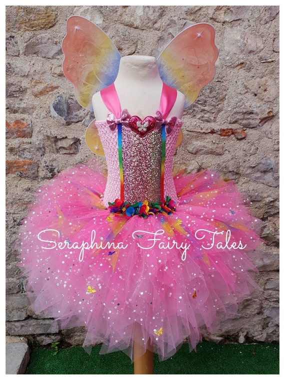 Pink Rainbow Fairy Tutu Dress up Costume.girls Lined Butterfly 6 Layer Dress Glitter Birthday Party gala Tutudress. Net Wings Included Etsy UK