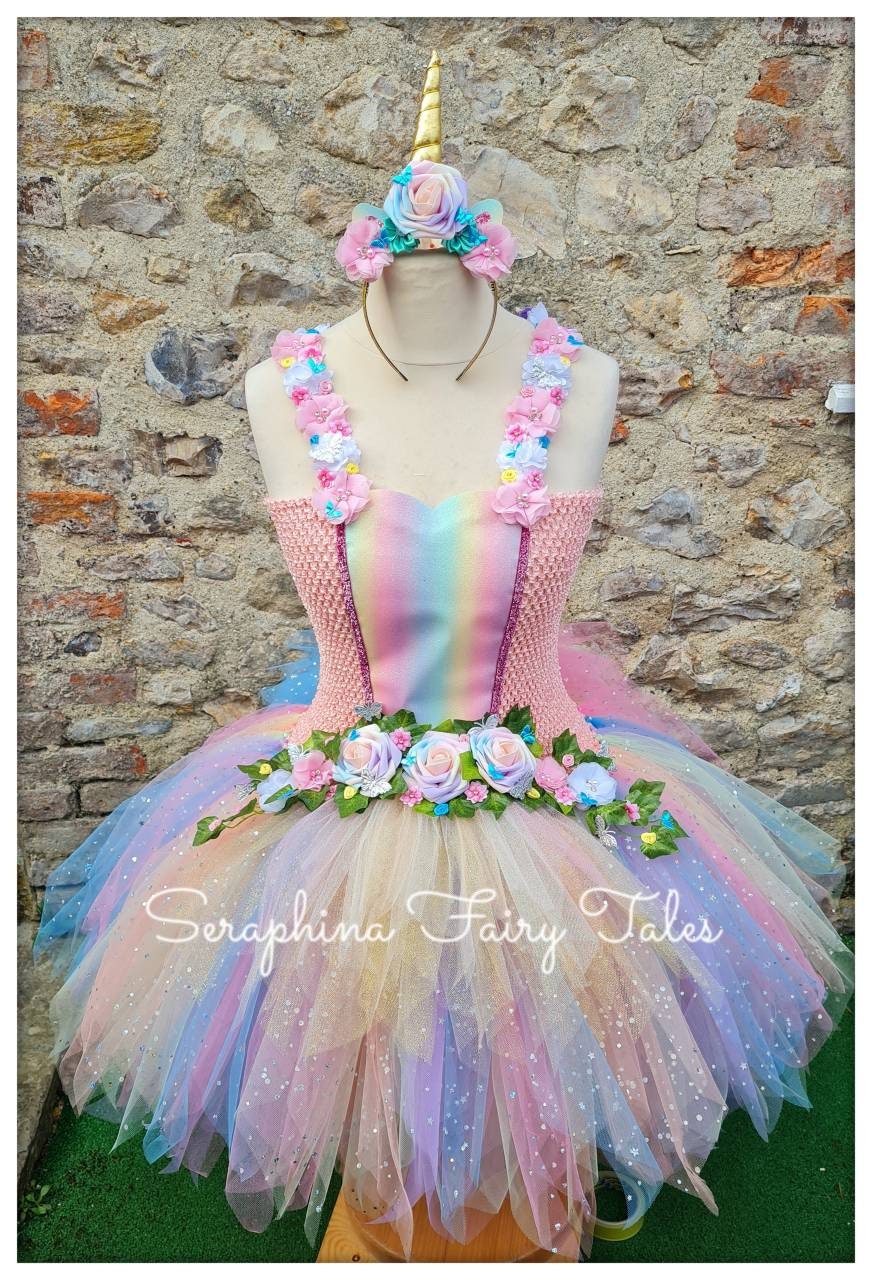 REXREII Ragazze Unicorno Principessa Vestito Carnevale Costumi per Bambine  Compleanno Natale Halloween Cosplay Cerimonia Festa Tulle Abiti Corto con