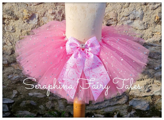 Girls Newborn to 1yrs Pink Sparkly Tutu Tulle Skirt With Beautiful Rose Ribbon  Bow. Photo Prop Tulle Skirt, Ready to Post 