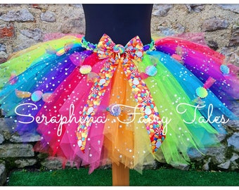 Girls Candy Land Rainbow Tutu Skirt with Candies. Sparkly Tulle Costume Outfit for Birthday Party Dress Up, Gala, Pageant , Pride, Festival