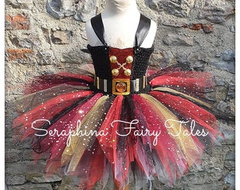 Girls Pirate Tutu Dress Up Costume Outfit.Lined Black,Red, Burgundy / Burgandy & Gold Glitter Christmas, Birthday Party or Gala Tutudress.