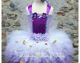 Purple Butterfly Fairy Tutu Dress Up Costume Outfit.Girls 6 Layer Ombre Halloween,Gala,Birthday Party Tutudress.Net Wings +Hairband Included