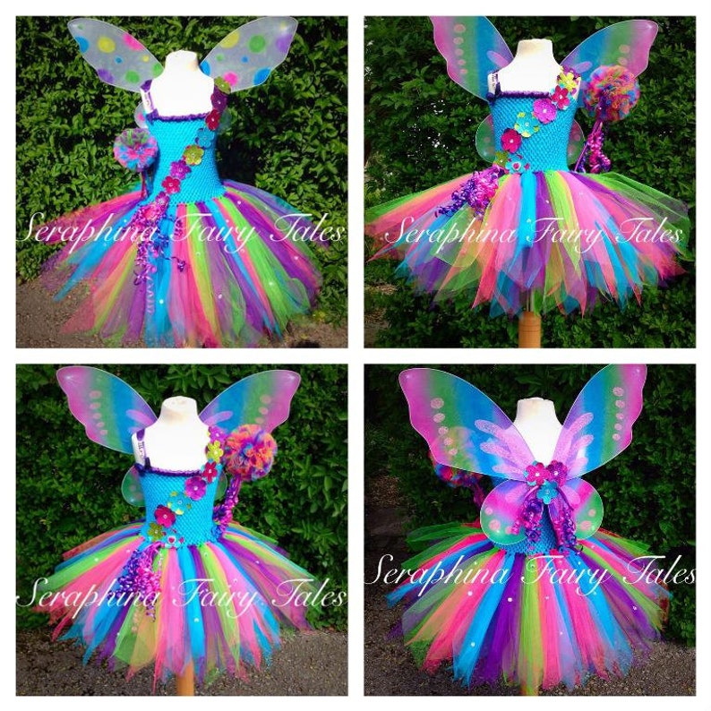 Girls Fairy Tutu Dress Costume. Lined Bright Rainbow Glitter | Etsy