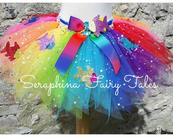 SALE Girls Rainbow Fish Tutu Tulle Skirt Dress up Costume.bright Colourful Birthday Gala Skirt With Glitter Fish.optional Number on Bow Etsy Canada