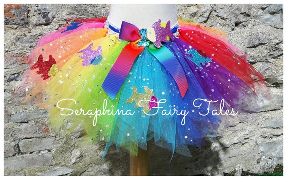 SALE Girls Rainbow Fish Tutu Tulle Skirt Dress up Costume.bright Colourful Birthday Gala Skirt With Glitter Fish.optional Number on Bow Etsy Canada