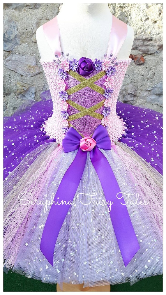 Film Princesse Raiponce Cosplay Costume Halloween Costume Fantaisie Robe  Violette Dentelle Up Robe de Bal Fête Adulte Filles Femmes