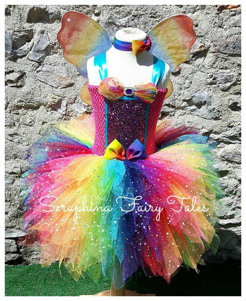Gonna Tutù Arcobaleno Per Bambina - Abito Principessa Con Fascia Fiori, Per Feste E Ballo - Foto 3