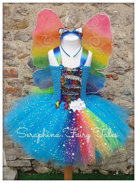 Costume da tutu da vestire con pony arcobaleno blu. Tutudress per