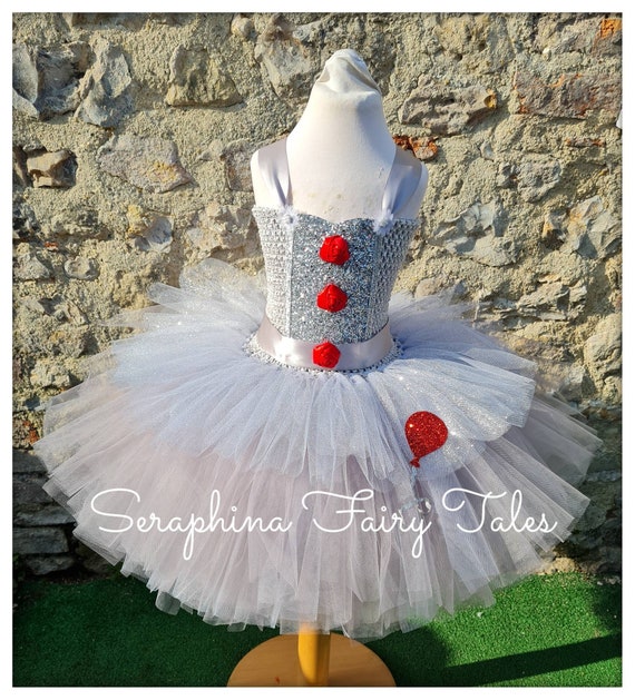 Scary Clown Tutu Dress up Costume.girls Halloween Lined Grey