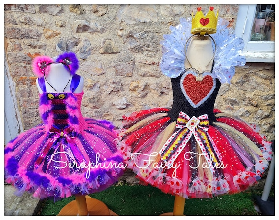 Queen of Hearts Tutu Dress up Costume.girls Lined Red, Black, Gold & White  Hearts Tutudress With Frill Tulle Collar. Optional Crown Headband -   Norway