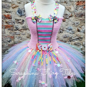 Pastel Pink Rainbow Candyland Tutu Dress Up Costume.Girls Lined Sparkly Simple Candy land & Sweets Tulle Party Pageant Tutudress Outfit