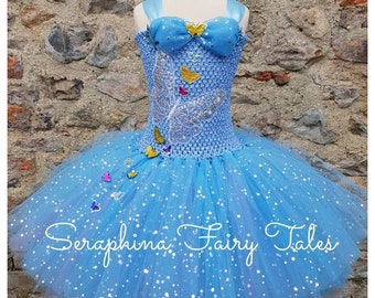 SALE! Girls Blue Princess Tutu Dress Up Costume.Lined Blue Sparkly Glitter Butterfly Birthday Party, Halloween, Gala, Christmas Tutudress.