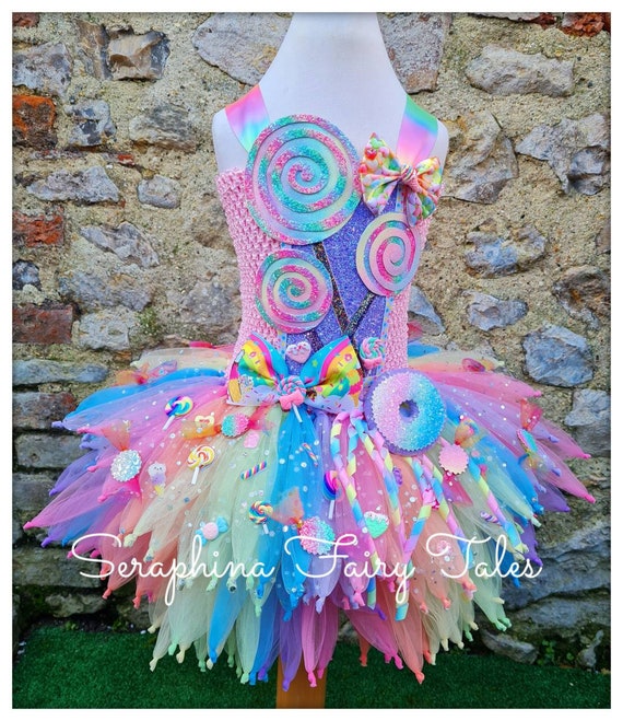 Disfraz de tutú de Candyland de arcoíris pastel para niñas. Vestido tutú de  desfile dulce de Candy Land de Lollipop forrado. Diadema mágica para  cupcakes opcional. -  México