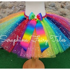 Girls Rainbow Tutu Skirt Dress Up Costume.Bright Sparkly Tulle Christmas, Halloween,Pride,Birthday, Gala, Party or Cake Smash Outfit.