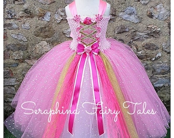 SALE! Girls Pink Princess Rapunzel Tutu Dress Up Costume. Lined Pink Glitter and Lace Birthday Party Gala Tutudress. Ankle Length.