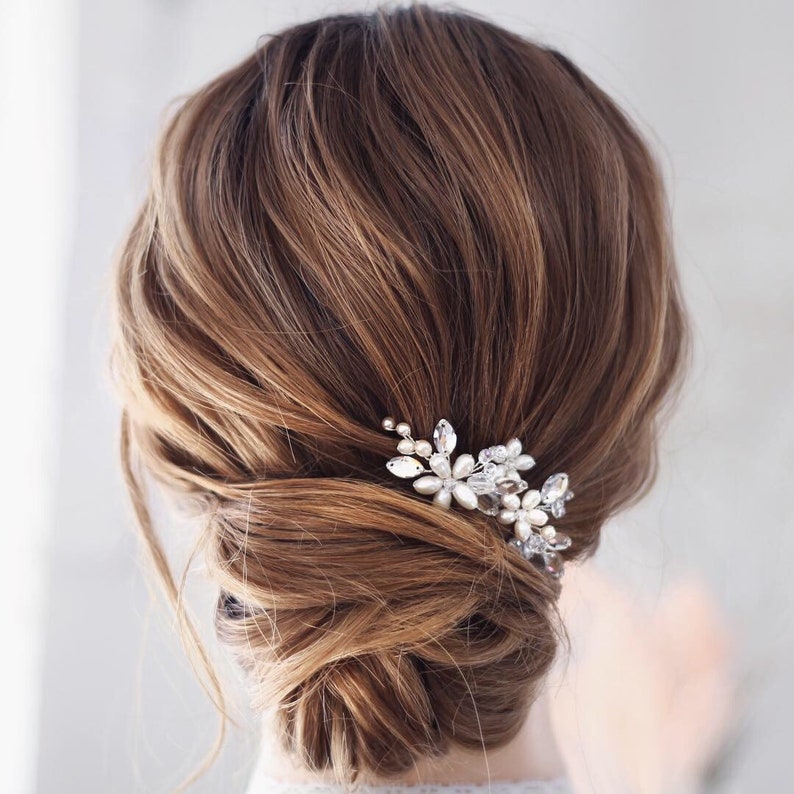 Bride hair pins Pearl Crystal Small Bridal Hair Pieces Set Etsy