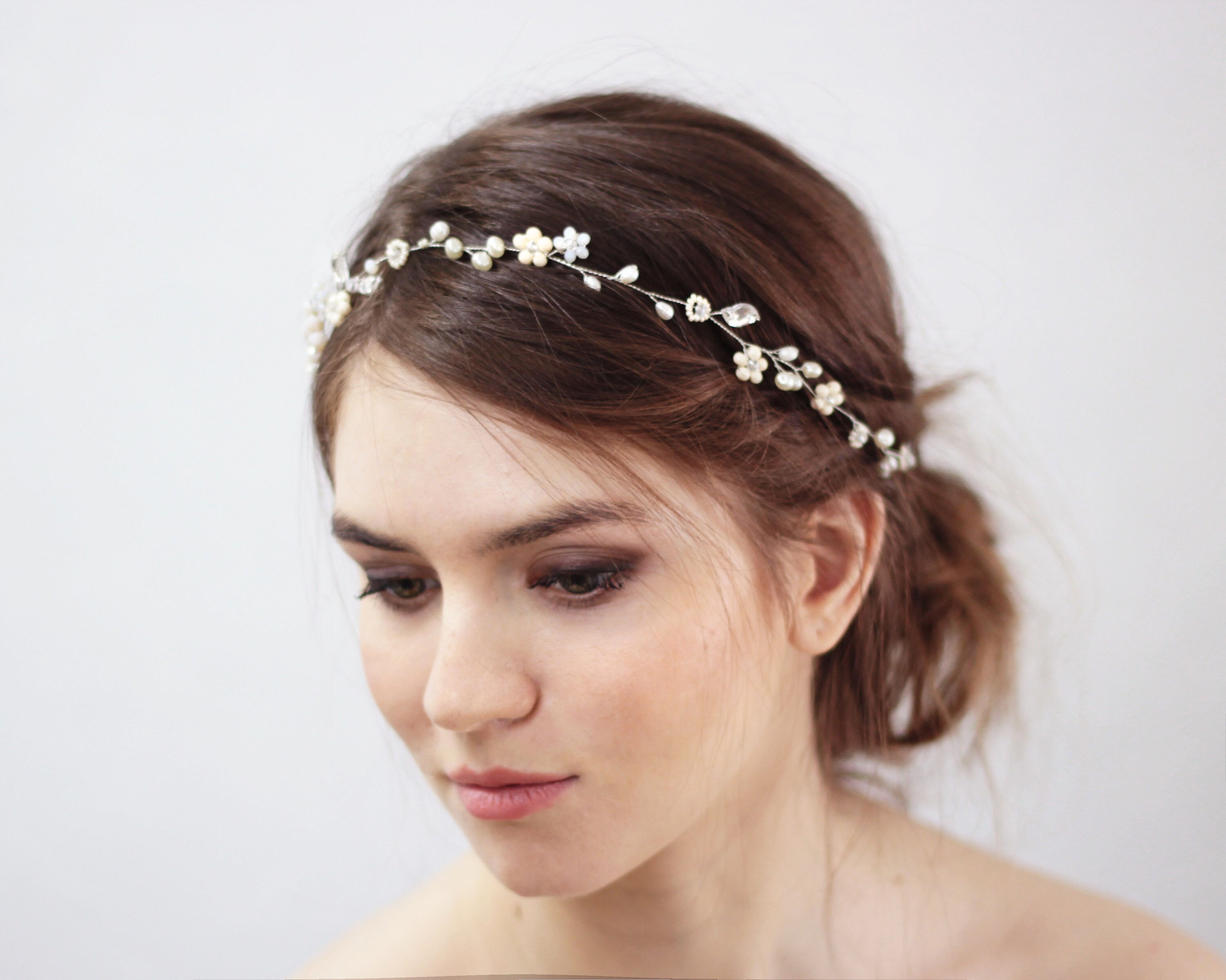 Crystal Hair Piece Halo Bride Bridal Halo Headpiece With Etsy