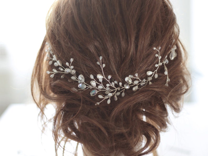 Bridal Headpiece White Bridal Hair Piece Crystal And Pearl Etsy