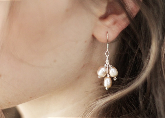 Pearl Wedding earrings for bride Pearl Drop earrings Bridal Jewelry Set Pearl accessories Oval earrings bride Pearl bridal earrings
