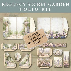 Kit in-folio pour journal indésirable, lot d'éphémères floraux Regency Secret Garden, pages imprimables à l'aquarelle, papiers pour journal intime, livret in-folio pliable