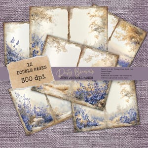 Dusty Blue Glocken Blumen Junk Journal Kit- Vintage Frühling Blumen Scrapbook- Aquarell Decoupage Hintergrund Papiere- Cottagecore Collage Blätter