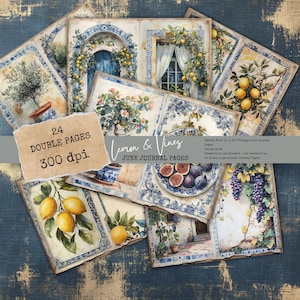 Kit de journal indésirable citron, papiers de scrapbooking rustiques pour les vacances d'été, ensemble de travaux manuels pour amateur de vigne, pages en papier botanique figues et olives,