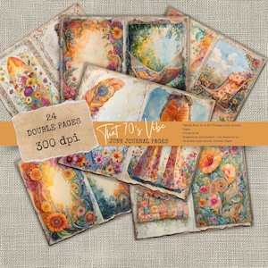 Hippie Junk Journal Seiten-Retro bunte digitale Papiere-Vintage 70er Jahre scrapbook-Boho Aquarell Hintergrund Seiten-Boho Collage Sheets