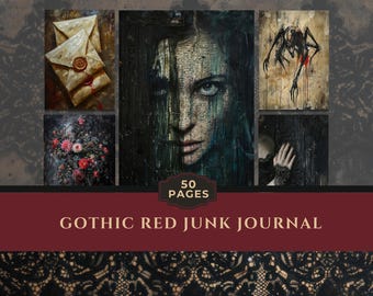 Gothic Red, Junk Journal pages, scrapbook printable paper, Red Gothic scrapbook, junk Journal Paper,  journaling supplies spooky Ephemera