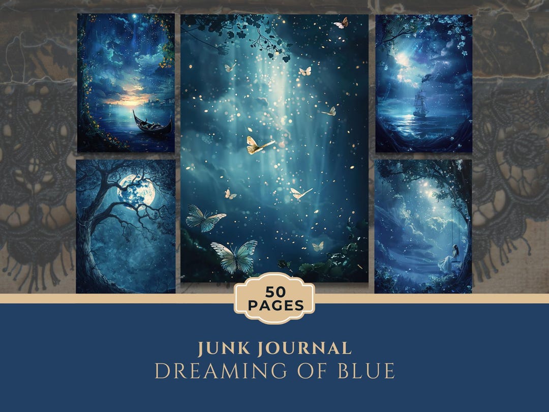 Blue Fantasy Junk Journal Pages, Scrapbook Paper, Enchanted Magical ...