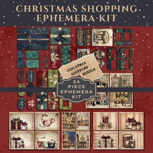 Junkjournaalkit, kit voor ephemera kerst, vintage kerstplakboek, feestelijke kieskeurige cuts labels tags, versieringen voor junk-tijdschriften