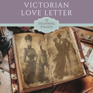 Página de diario basura vintage con carta de amor victoriana, descarga digital de papel imprimible antiguo, inserto de kit de álbum de recortes, papel de suministro de manualidades, neutral