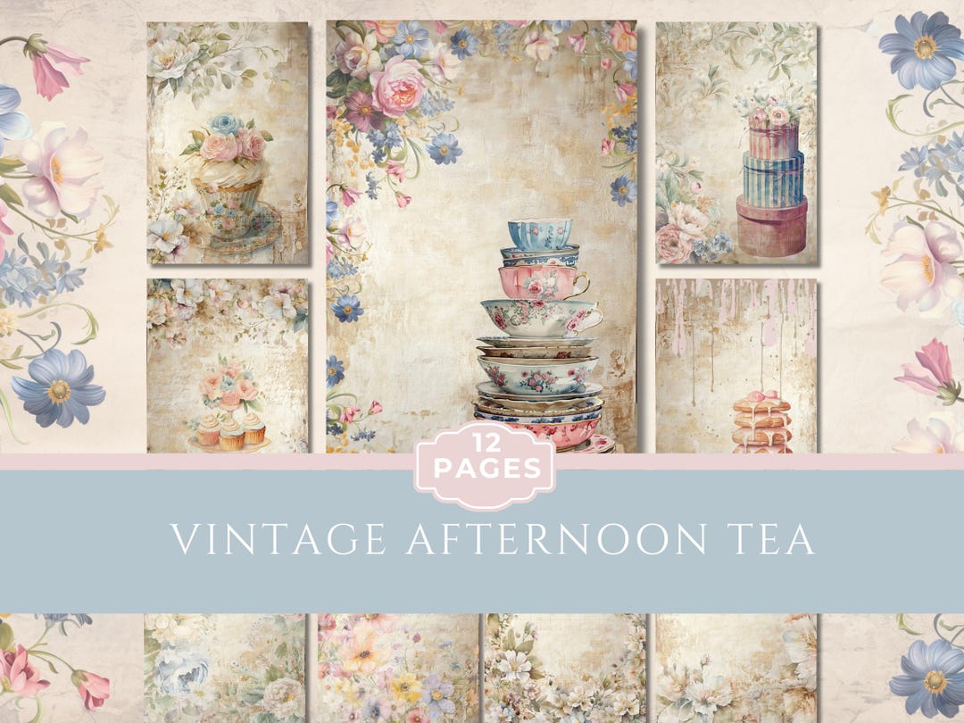 Vintage Afternoon Tea Junk Journal Kit, Digital Paper Scrapbook, Shabby ...