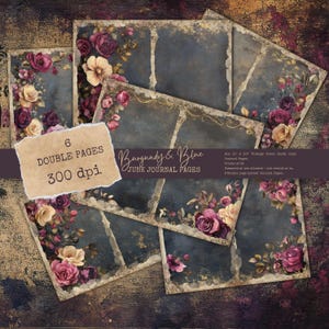 Carte per scrapbooking acquerellate, kit di diario romantico di San Valentino, pagine di decoupage con rose vintage, sfondi floreali shabby chic rovinati