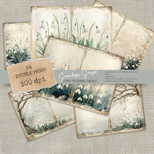 Snowdrop Junk journal kit- spring flower botanical  scrapbook papers-vintage floral collage sheets-floral background paper printable crafts