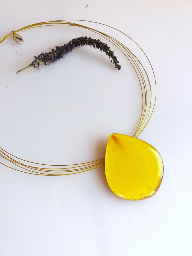 Warm yellow color rose Rose petal pendant Real flower and resin necklace One-of-a-kind gift for nature lovers Gift for her Nature inspired