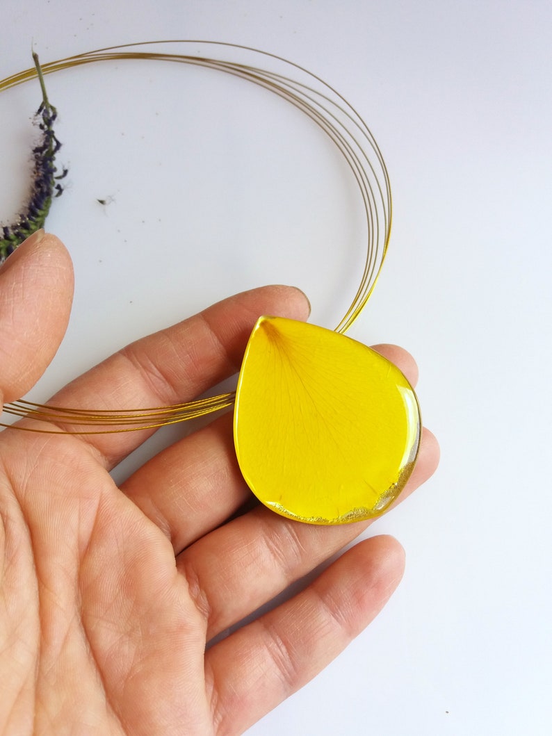 Warm yellow color rose Rose petal pendant Real flower and resin necklace One-of-a-kind gift for nature lovers Gift for her Nature inspired