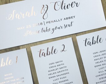 Rose Gold foil seating plan, wedding table plan  [Elegance collection]