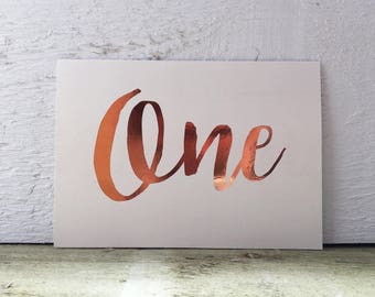 Elegant copper foil wedding table numbers, copper foil/ gold foil/ silver foil/ rose gold foil