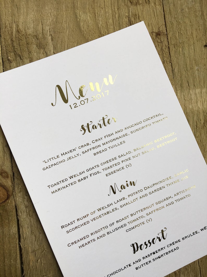 Elegant wedding gold foil menus wedding menus gold foil Etsy