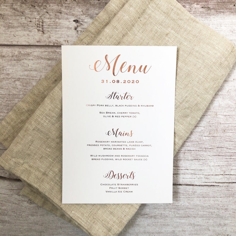 Personalised elegant wedding rose gold foil menus wedding Etsy
