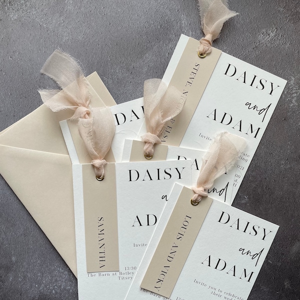 Modern, neutral wedding invitation with eyelet [Grace collection Nude]