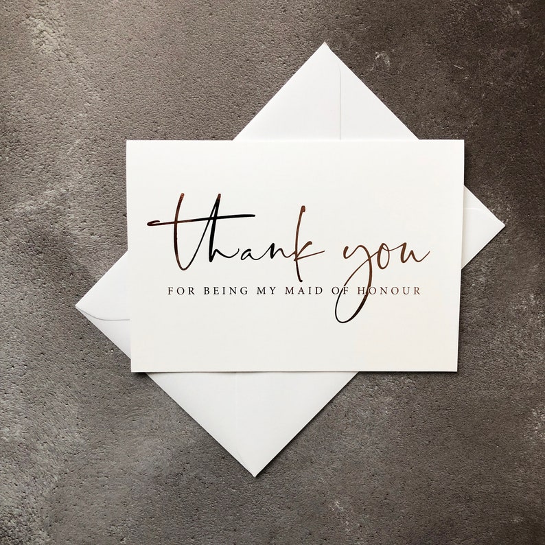 Rose gold /'Thank you for being my bridesmaid/' cards Thank you cardsBridesmaid cardMaid of honour card