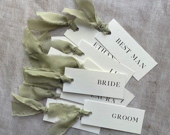 Luxury nude wedding place cards, sage green silk place card settings [Grace collection]