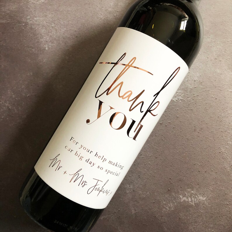 Personalised gold foil thank you wine label wedding wine | Etsy