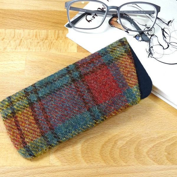 HARRIS TWEED glasses case, spectacles cover, sunglasses sleeve, plaid soft case