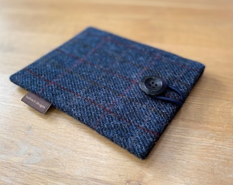 Kindle paperwhite cover in HARRIS TWEED, Fire 6HD, Nook case, navy  soft sleeve