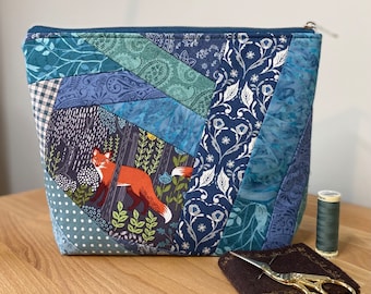 Patchwork fox project bag, toiletry pouch