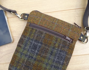 HARRIS TWEED crossbody bag in rust and grey plaid