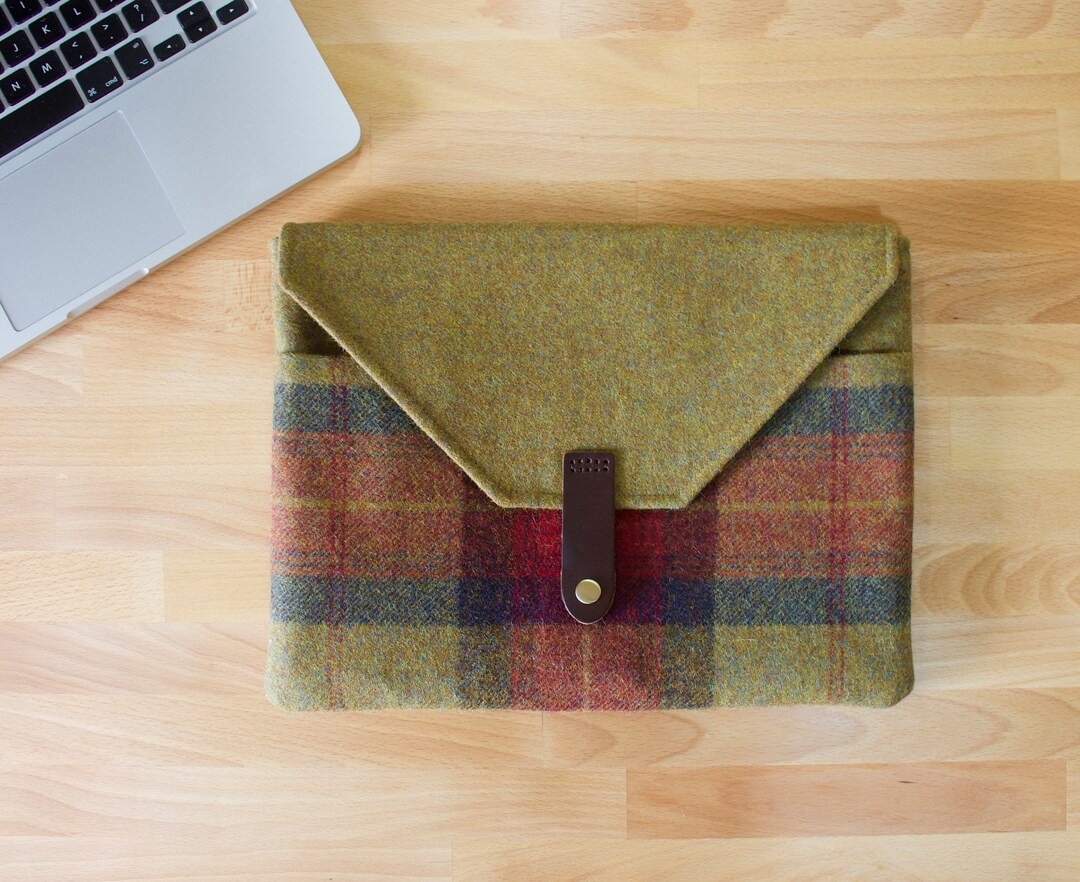 Laptop Folio Case, MacBook 13 Pro or Air Cover Sleeve, British Tweed