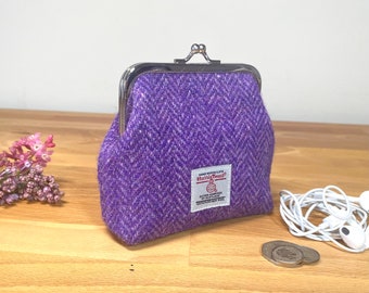 HARRIS TWEED kiss lock purse, card wallet, earbud case, coin pouch in limited edition tweed, gift for her